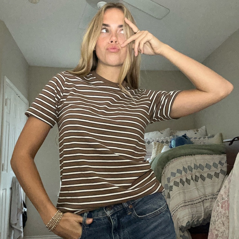 Striped Brown and White Women's Top Size Small or XS